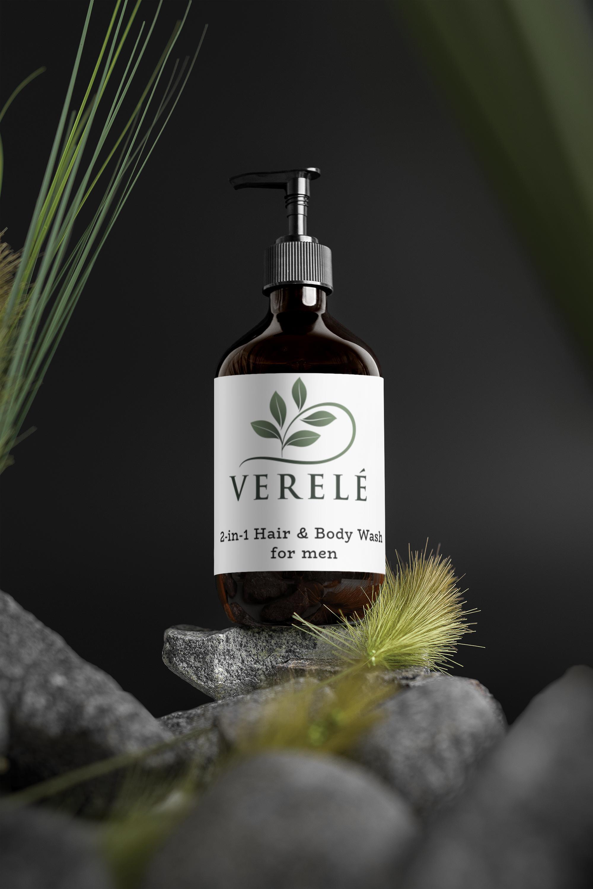 2-in-1 Hair & Body Wash for Men with Organic Wheat Protein & Betaine – Cleanses & Adds Volume – COSMOS NATURAL Certified, Made in Europe by Verelé, 490 ml / 16.57 fl oz - Verele