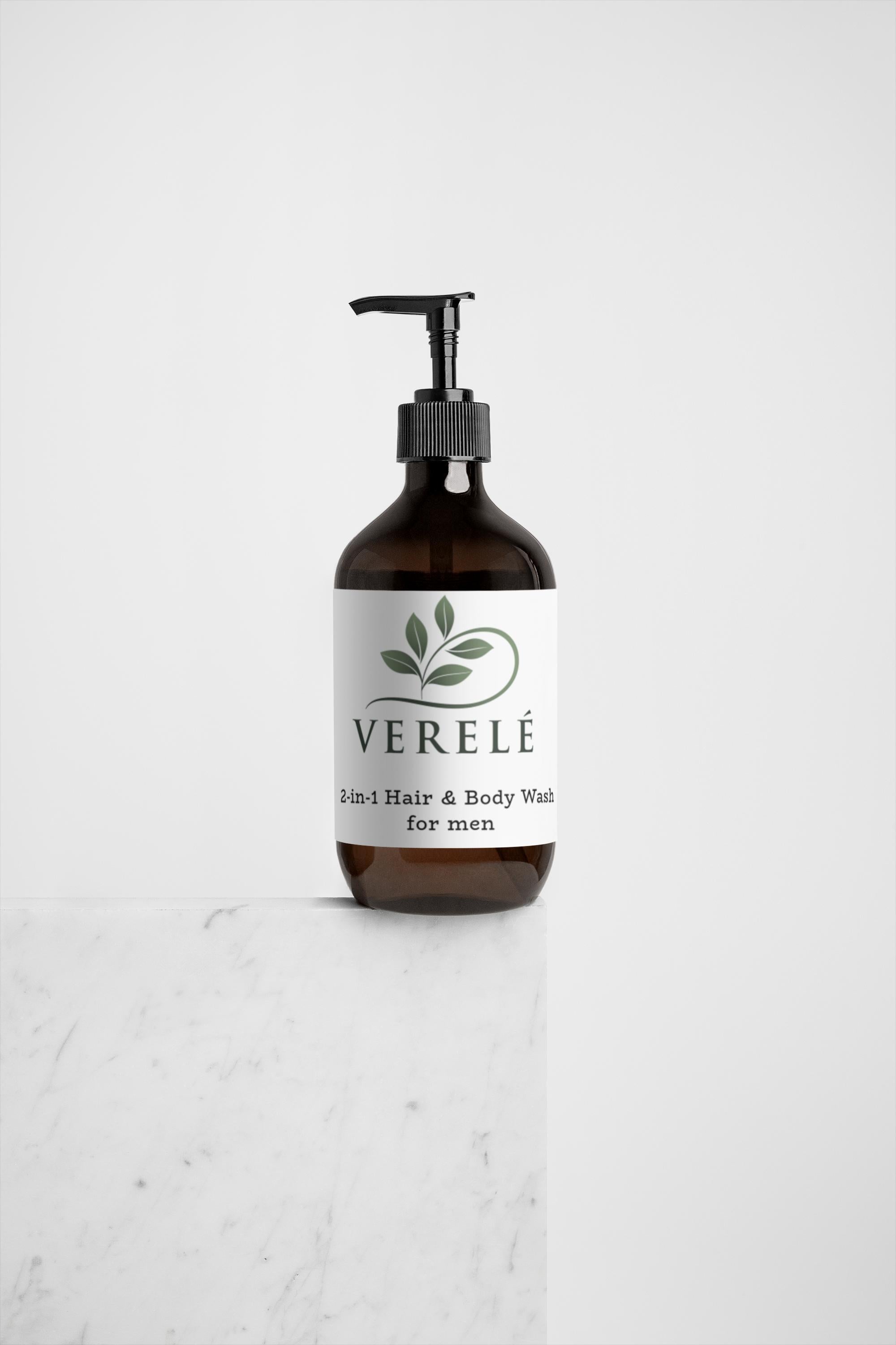 2-in-1 Hair & Body Wash for Men with Organic Wheat Protein & Betaine – Cleanses & Adds Volume – COSMOS NATURAL Certified, Made in Europe by Verelé, 490 ml / 16.57 fl oz - Verele