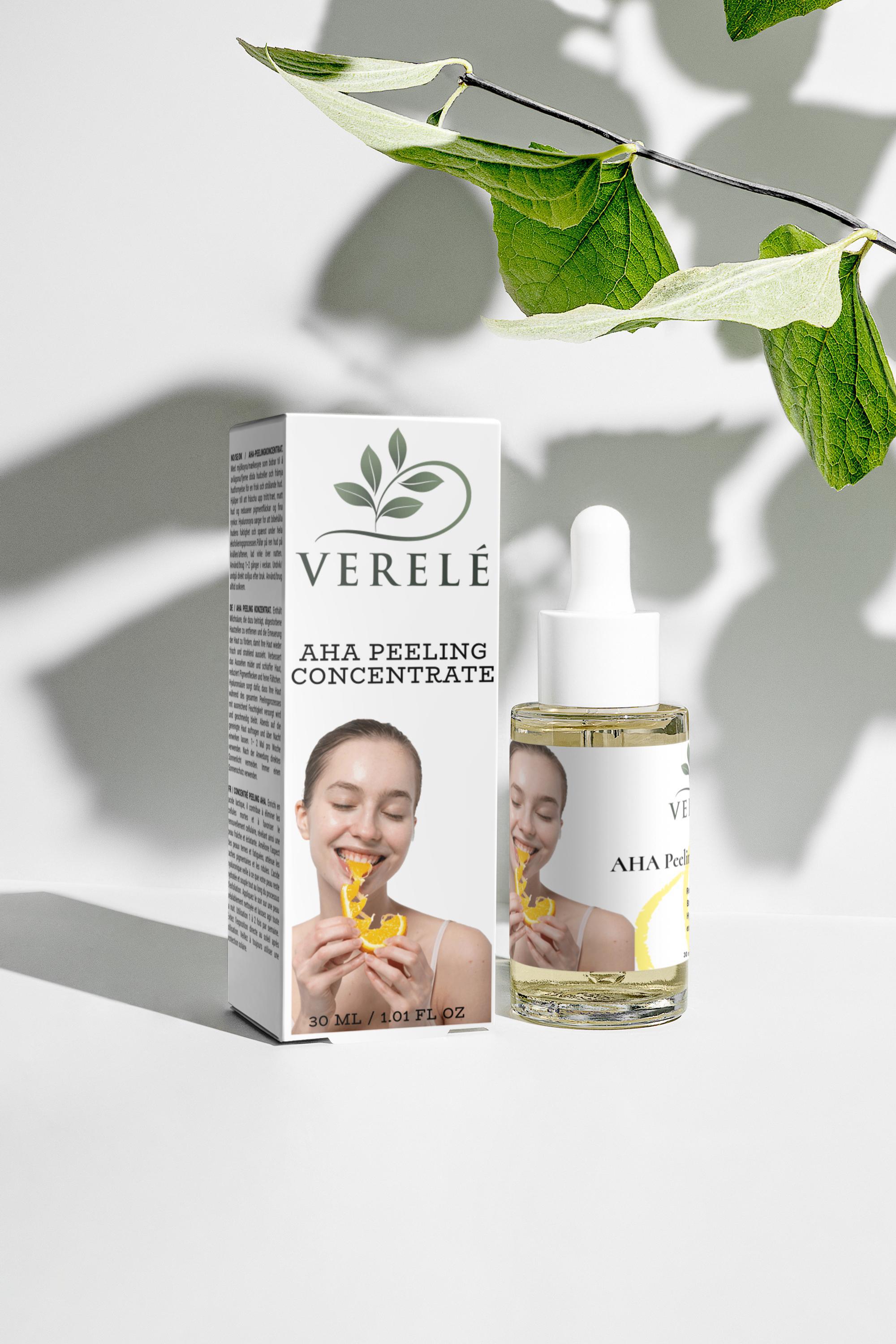 AHA Peeling Concentrate with 10% Lactic Acid & 1% Hyaluronic Acid – Exfoliates & Hydrates – COSMOS NATURAL Certified, Made in Europe by Verelé, 30 ml / 1.01 fl oz - Verele
