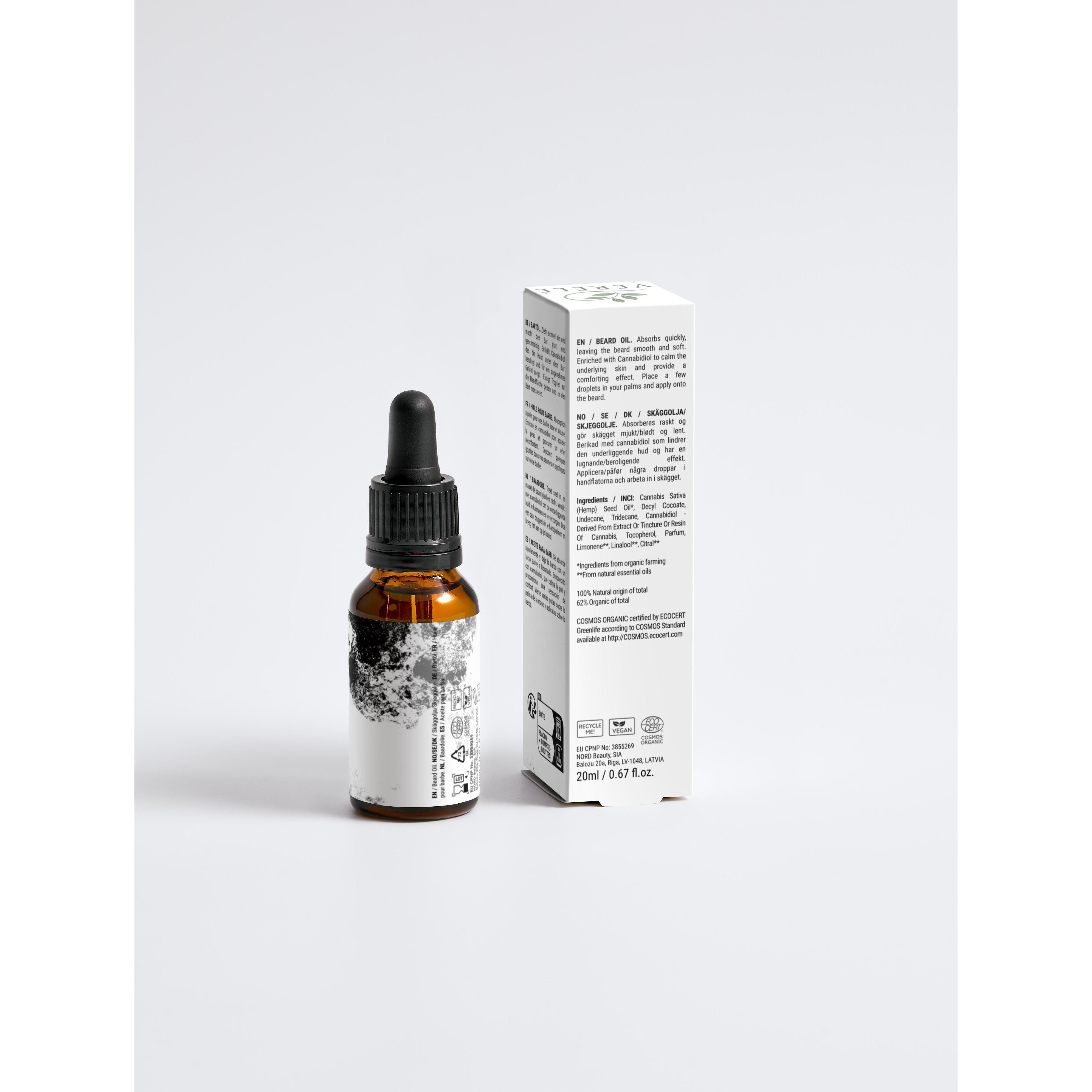Softening Beard Oil with 1% CBD & Hemp Seed Oil – Non-Greasy & Calming – COSMOS ORGANIC Certified, Made from Natural Ingredients in Europe by Verelé, 20 ml / 0.68 fl oz - Verele