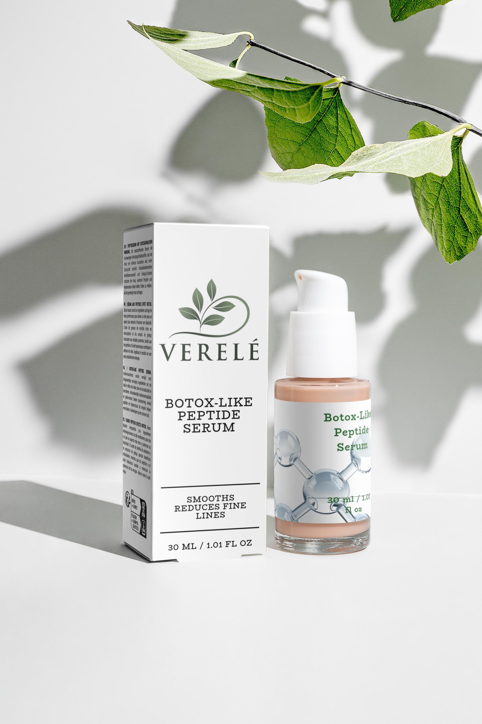 Botox-Like Peptide Serum with Organic Aloe & Hyaluronic Acid – Smooths & Reduces Fine Lines – COSMOS NATURAL Certified, Made from Natural Ingredients in Europe by Verelé, 30 ml / 1.01 fl oz - Verele