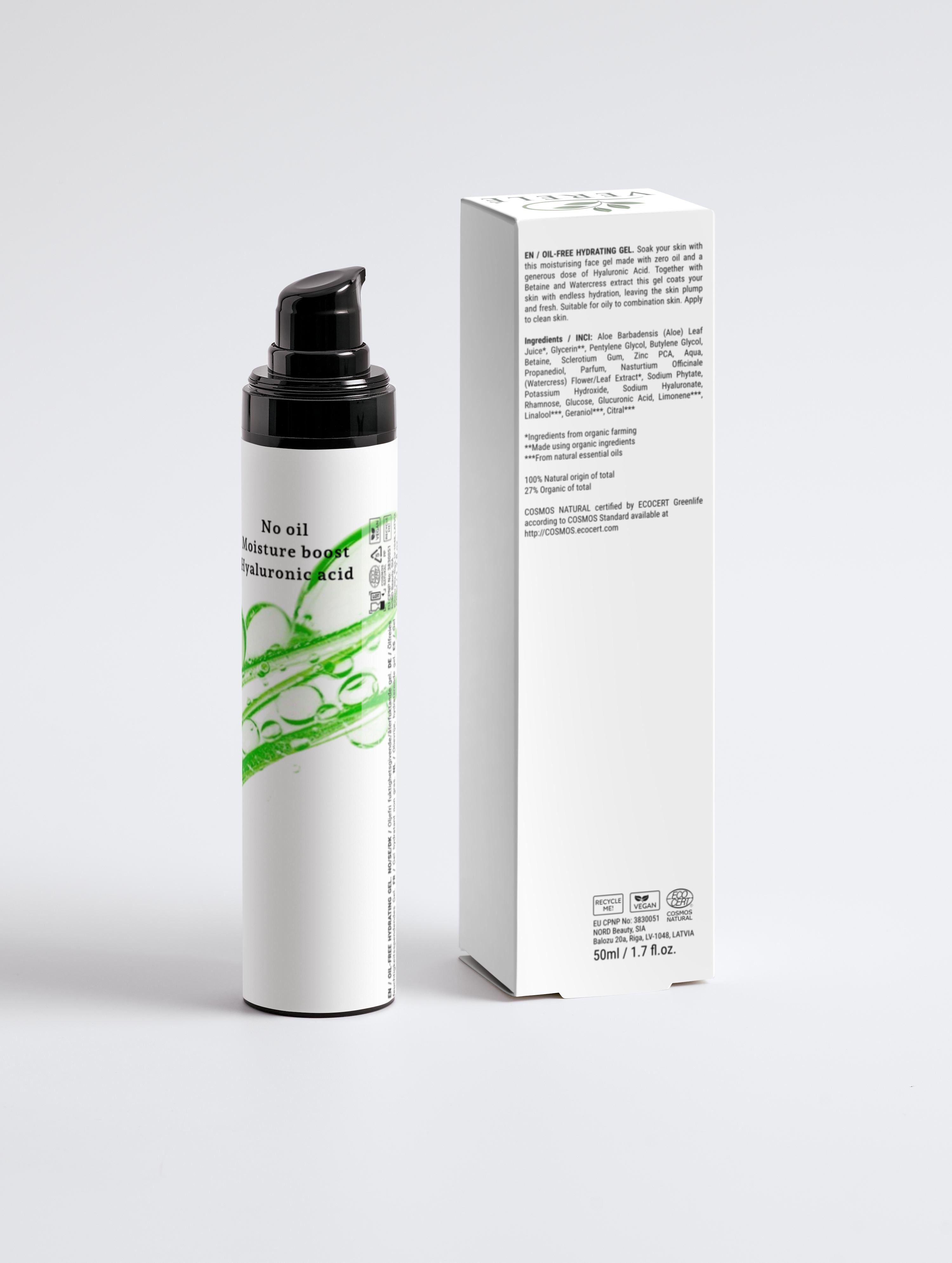 Oil-Free Hydrating Gel with Hyaluronic Acid, Betaine & Watercress Extract – Moisture Boost for Oily to Combination Skin – COSMOS NATURAL Certified, Made from Natural Ingredients in Europe by Verelé, 50 ml / 1.69 fl oz - Verele