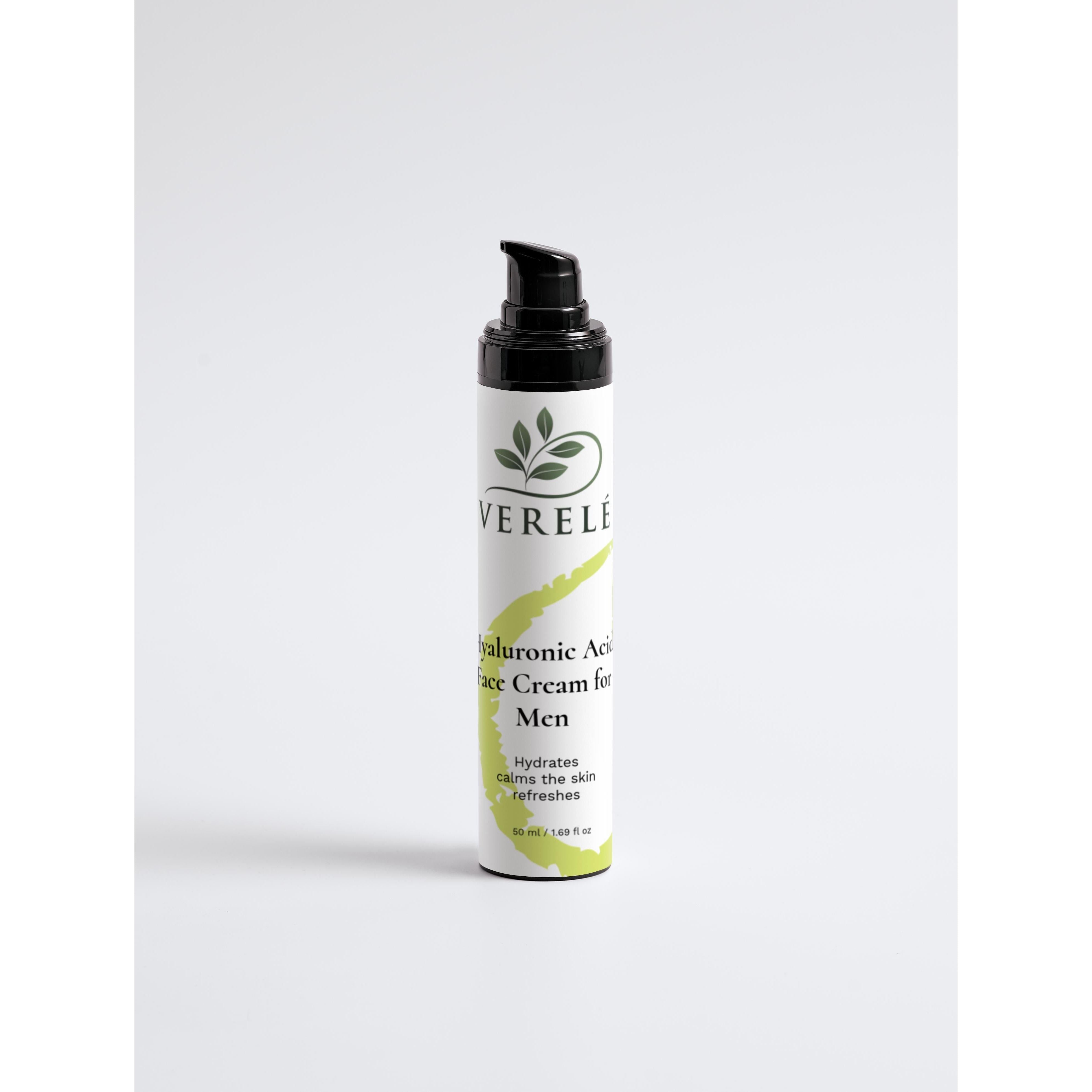 Hyaluronic Acid Face Cream for Men with Aloe & Jojoba Oil – Hydrating & Soothing After Shaving – COSMOS NATURAL Certified, Made from Natural Ingredients in Europe by Verelé, 50 ml / 1.69 fl oz - Verele