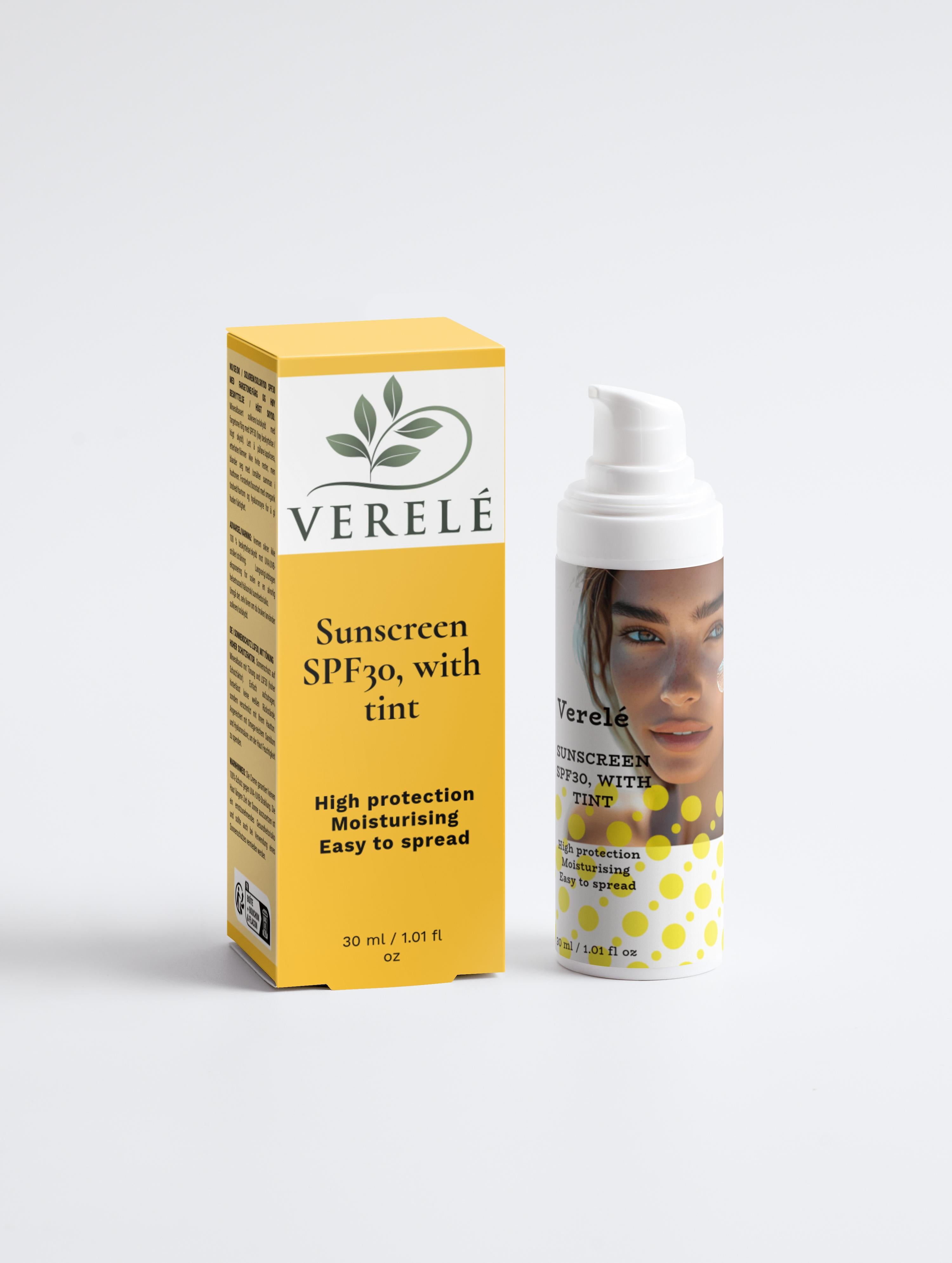 Tinted Sunscreen SPF30 with Sea Buckthorn & Hyaluronic Acid – Mineral-Based, High Protection – COSMOS NATURAL Certified, Made from Natural Ingredients in Europe by Verelé, 30 ml / 1.01 fl oz - Verele
