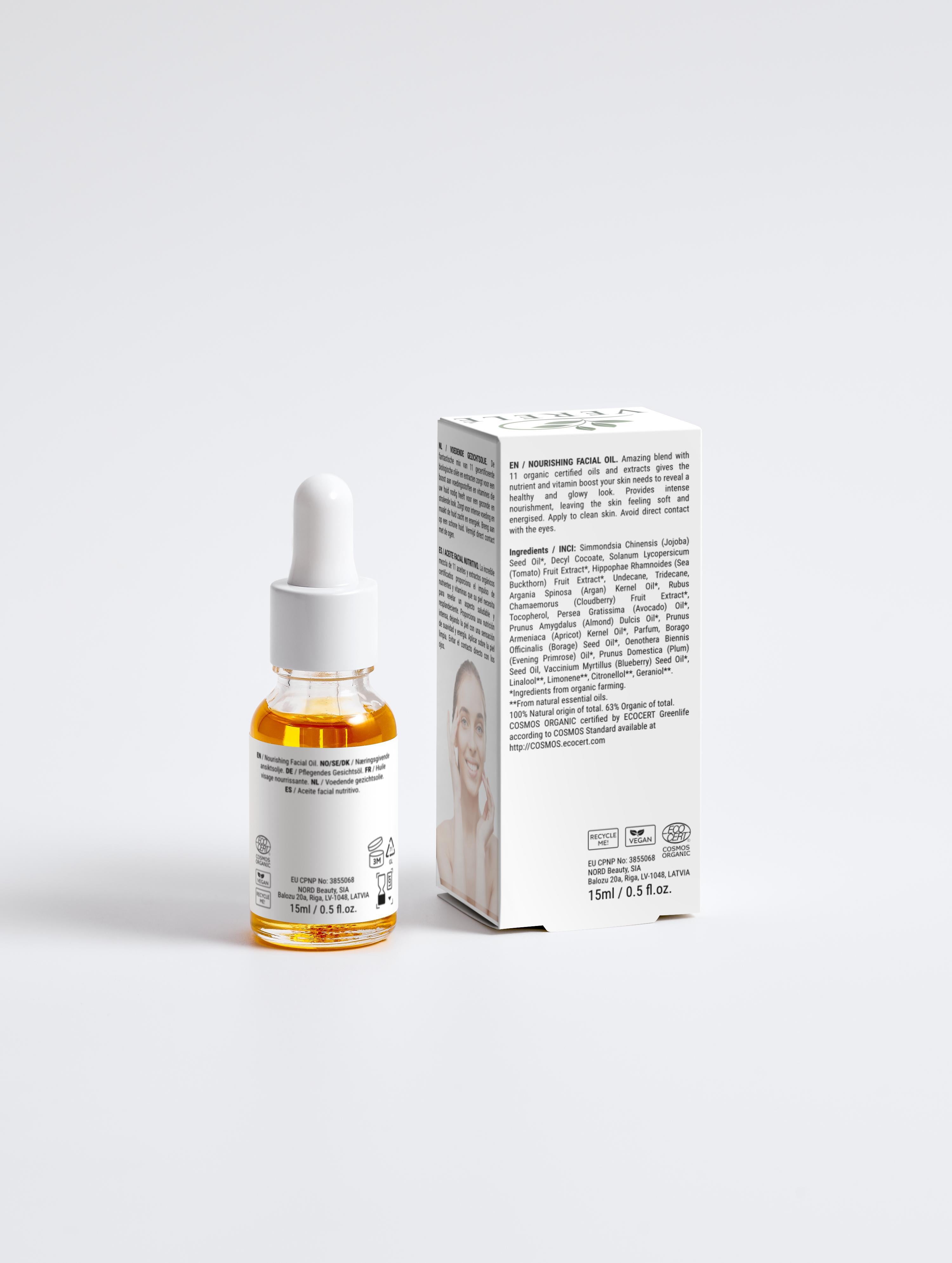 Nourishing Facial Oil with 11 Organic Certified Oils & Berry Extract – Intense Hydration & Glow – COSMOS ORGANIC Certified, Made from Natural Ingredients in Europe by Verelé, 15 ml / 0.51 fl oz - Verele