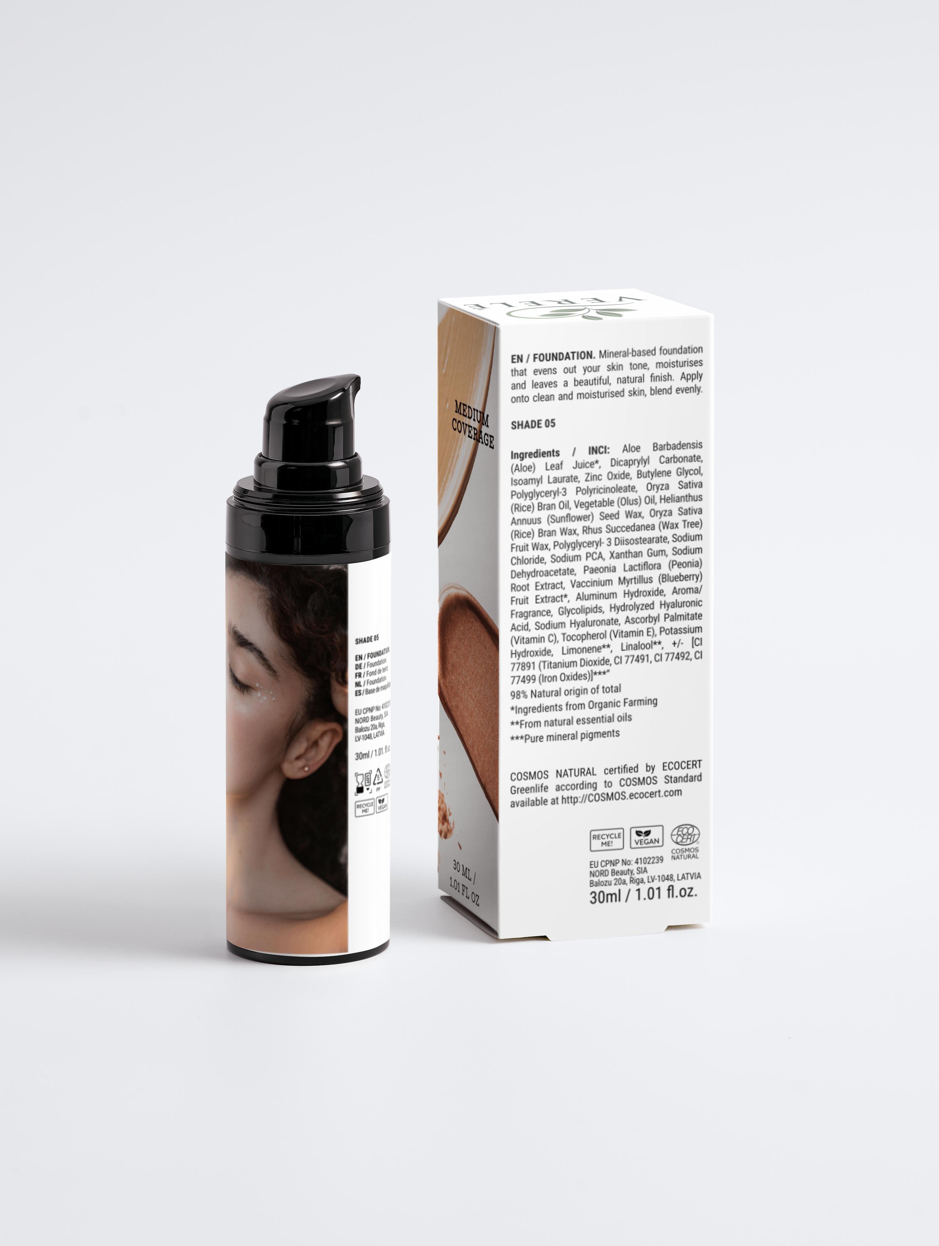 Luminous Foundation 05 with Aloe & Blueberry Extract – Medium Coverage & Natural Finish – Made from Natural Ingredients in Europe by Verelé, 30 ml / 1.01 fl oz - Verele