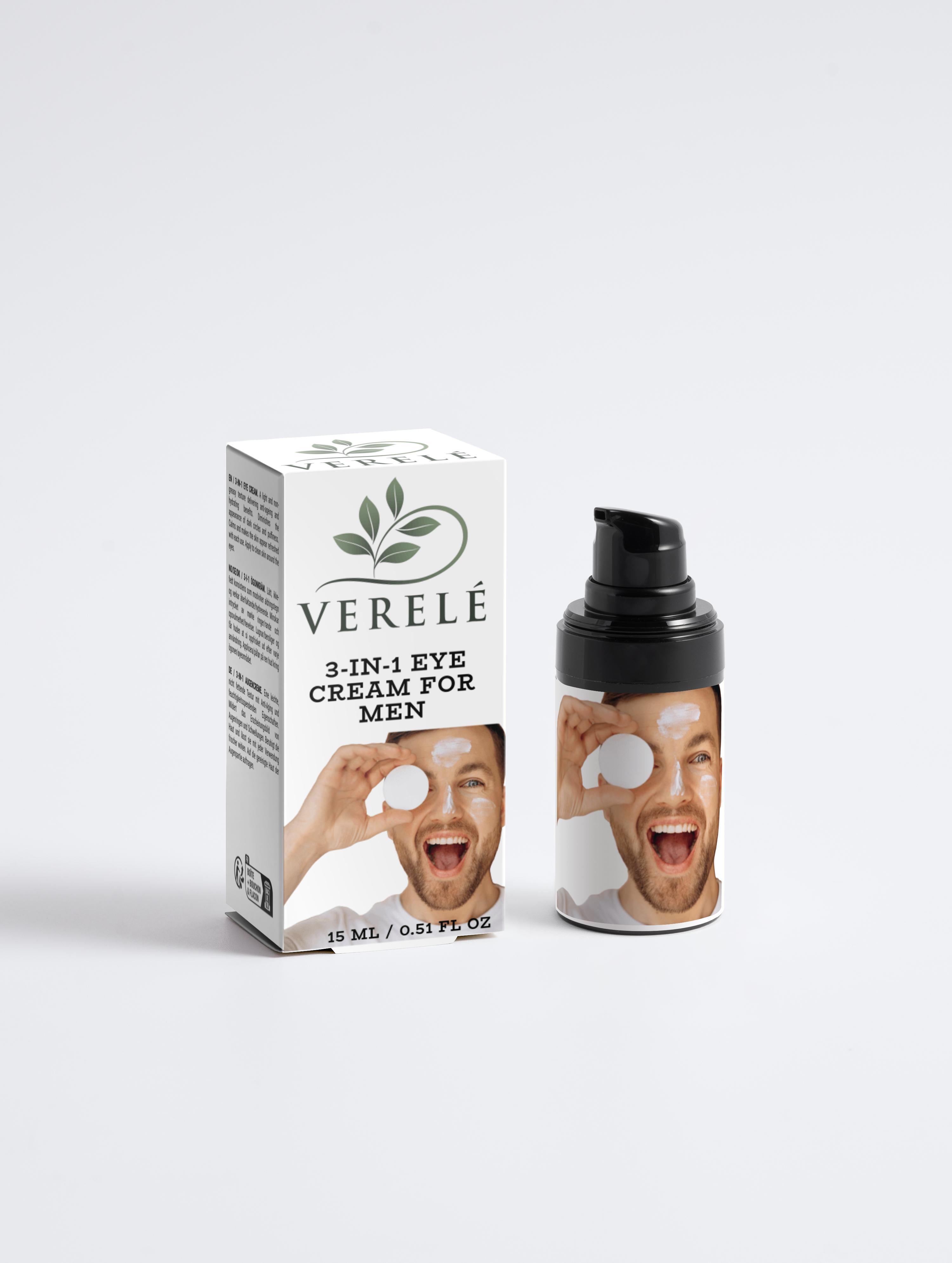 3-in-1 Anti-Aging Eye Cream for Men with Cannabidiol & Hyaluronic Acid – Hydrating & Refreshing – COSMOS NATURAL Certified, Made in Europe by Verelé,  15 ml / 0.51 fl oz - Verele