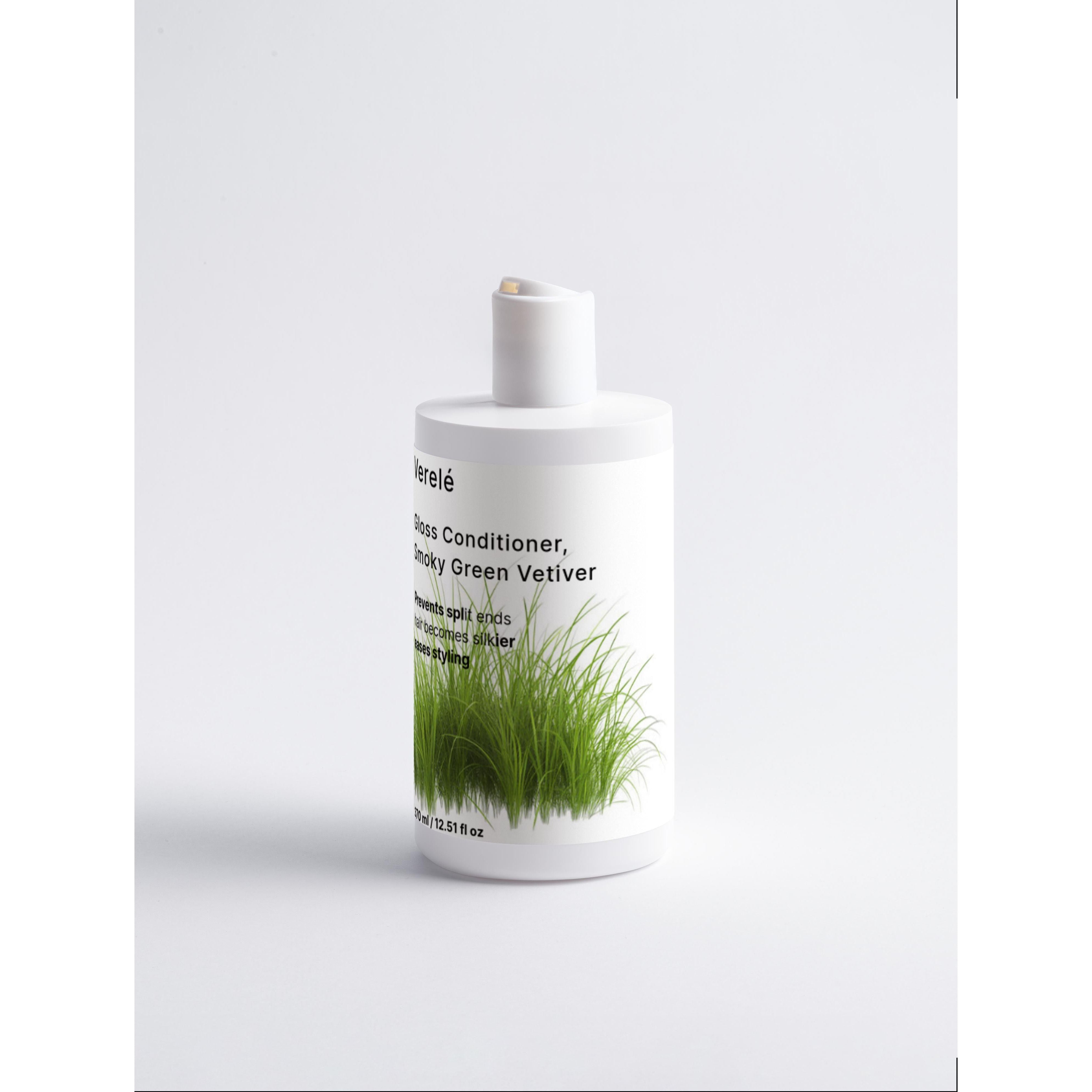Gloss Conditioner with Organic Avocado Oil, Panthenol & Wheat Protein – Smoky Green Vetiver – Natural & Gloss-Enhancing – Made in Europe by Verelé, 370 ml / 12.51 fl oz - Verele