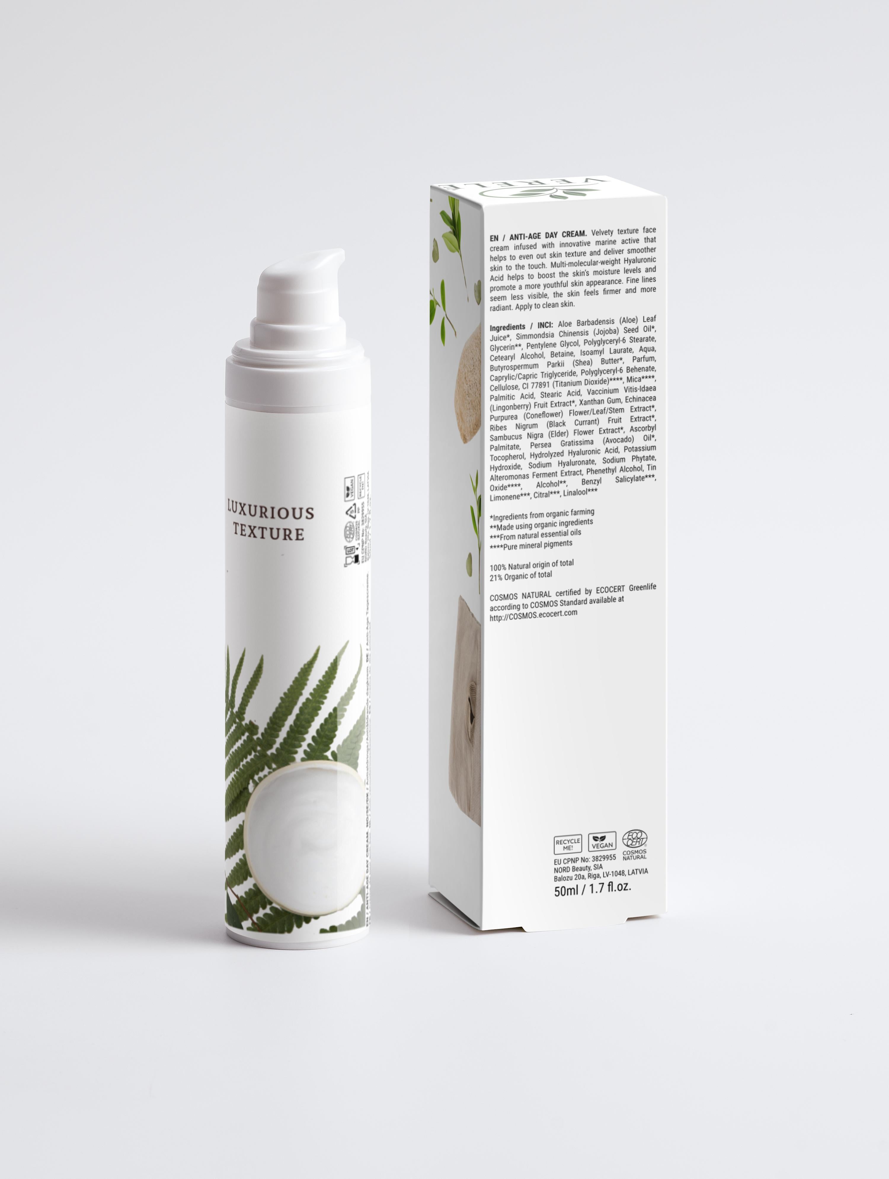 Anti-Age Day Cream with Hyaluronic Acid, Shea Butter & Marine Active – Moisture Boost & Firmness – COSMOS NATURAL Certified, Made from Natural Ingredients in Europe by Verelé,  50 ml / 1.69 fl oz - Verele