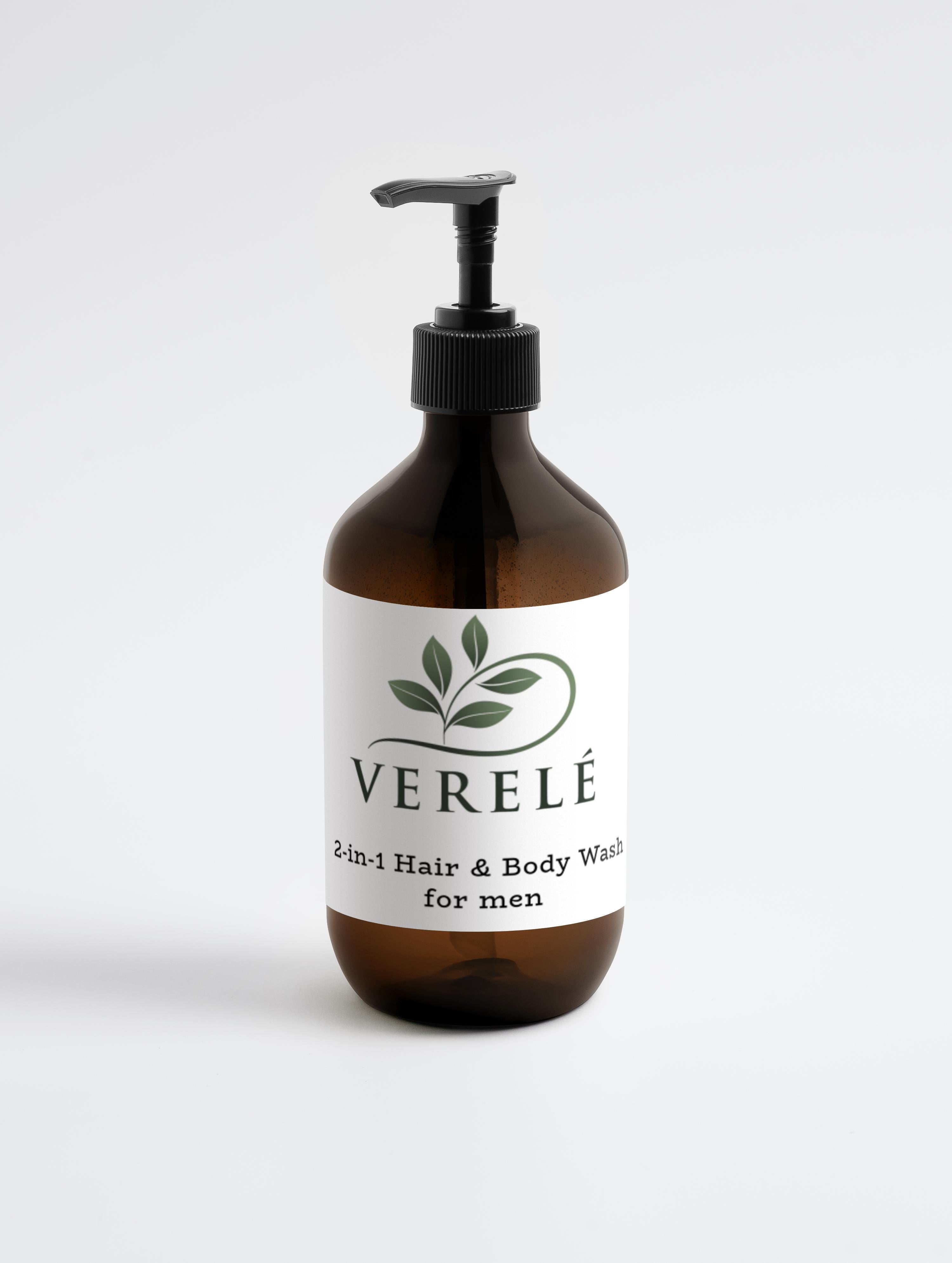 2-in-1 Hair & Body Wash for Men with Organic Wheat Protein & Betaine – Cleanses & Adds Volume – COSMOS NATURAL Certified, Made in Europe by Verelé, 490 ml / 16.57 fl oz - Verele