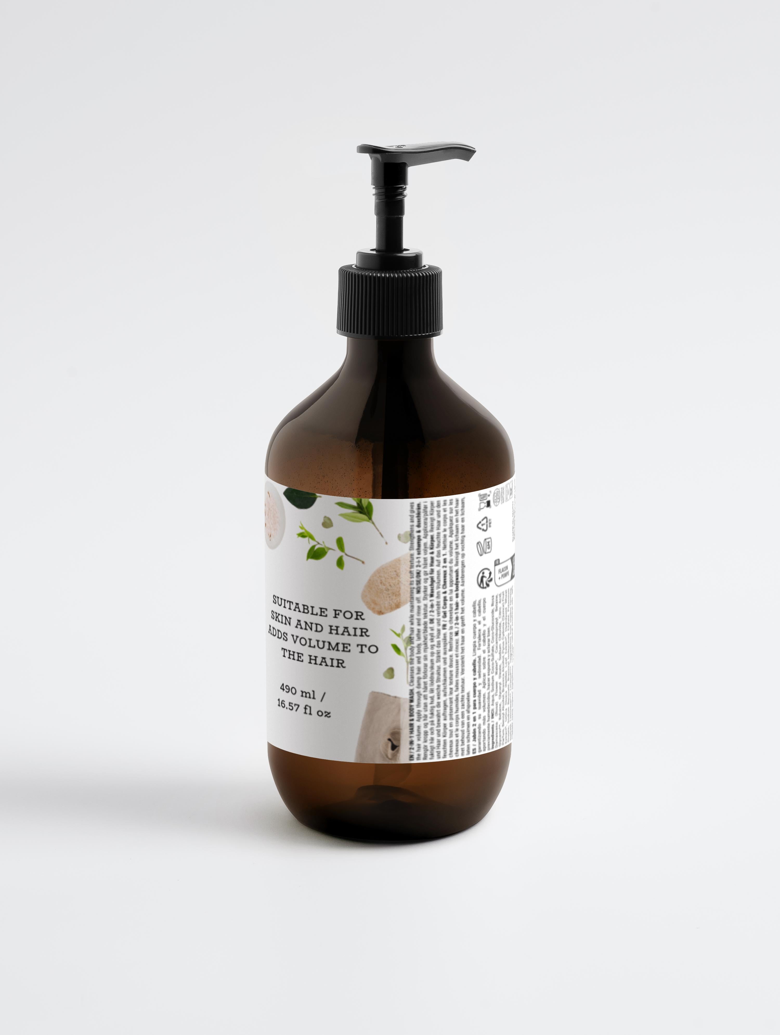 2-in-1 Hair & Body Wash for Men with Organic Wheat Protein & Betaine – Cleanses & Adds Volume – COSMOS NATURAL Certified, Made in Europe by Verelé, 490 ml / 16.57 fl oz - Verele